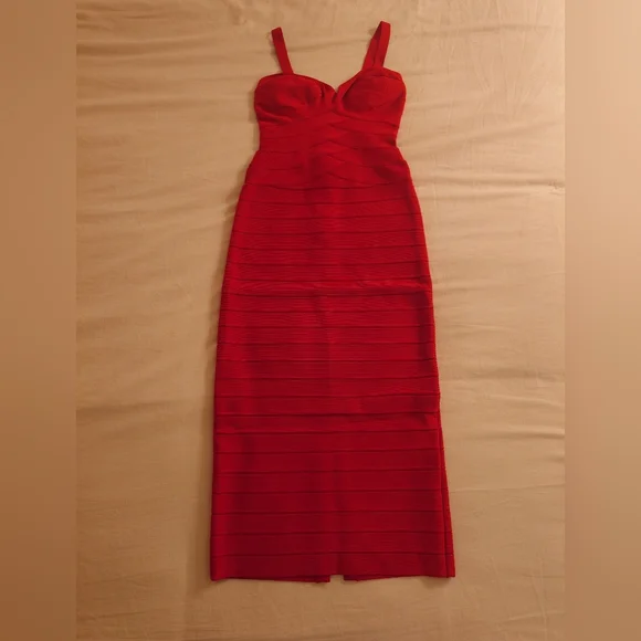 NWT Rio Red HERVE LEGER The MARIA Dress Icon Sculpted Bandage Midi Bodycon XXS - Picture 4 of 15
